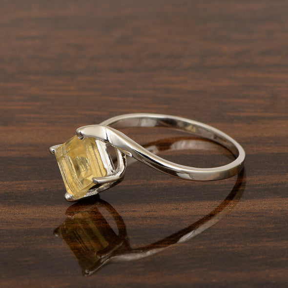 Princess Cut Square 5mm Citrine 925 Sterling Silver Wedding Ring - Kimaya INC