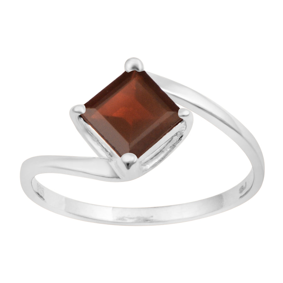 Garnet Solitaire Bypass Ring - Sterling Silver