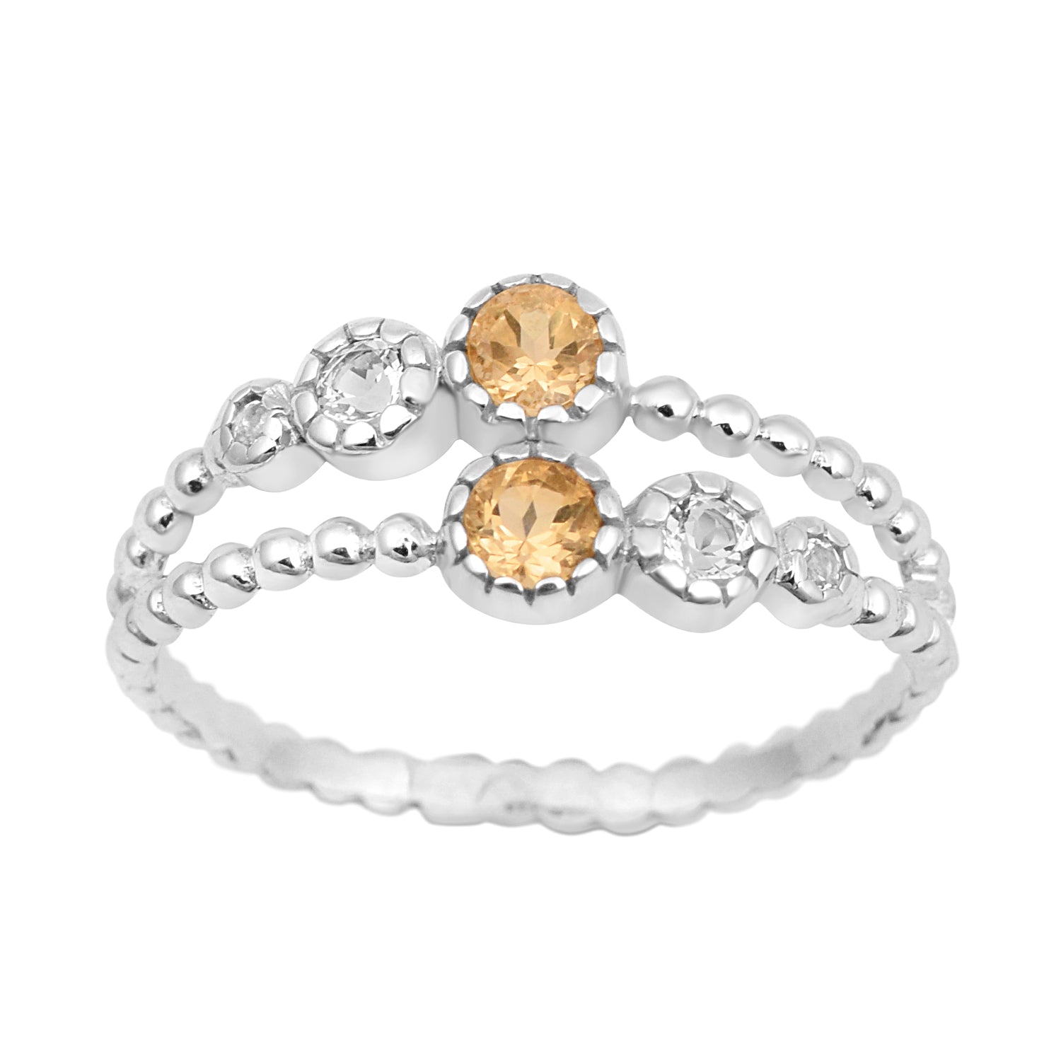 Dual Band Round 0.20 Ctw Citrine 925 Sterling Silver Women Wedding Ring - Kimaya INC