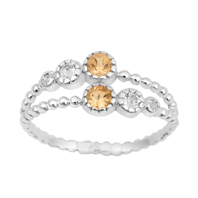 Dual Band Round 0.20 Ctw Citrine 925 Sterling Silver Women Wedding Ring - Kimaya INC