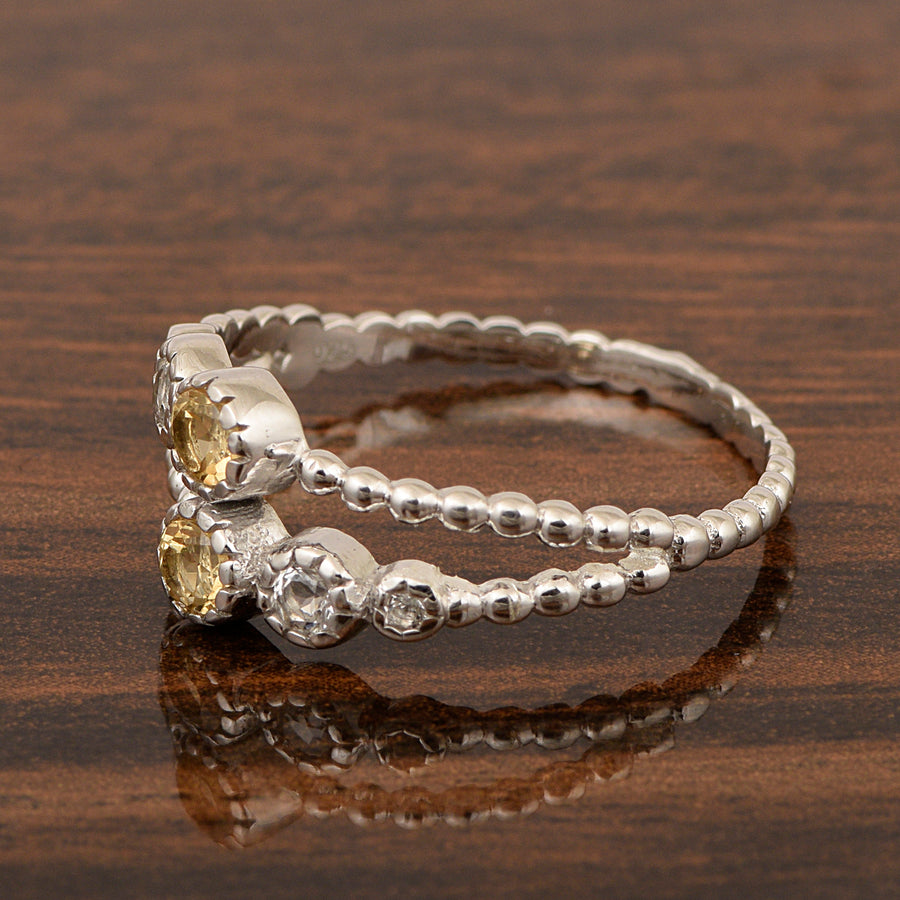 Citrine Double Row Beaded Band Ring -Sterling Silver
