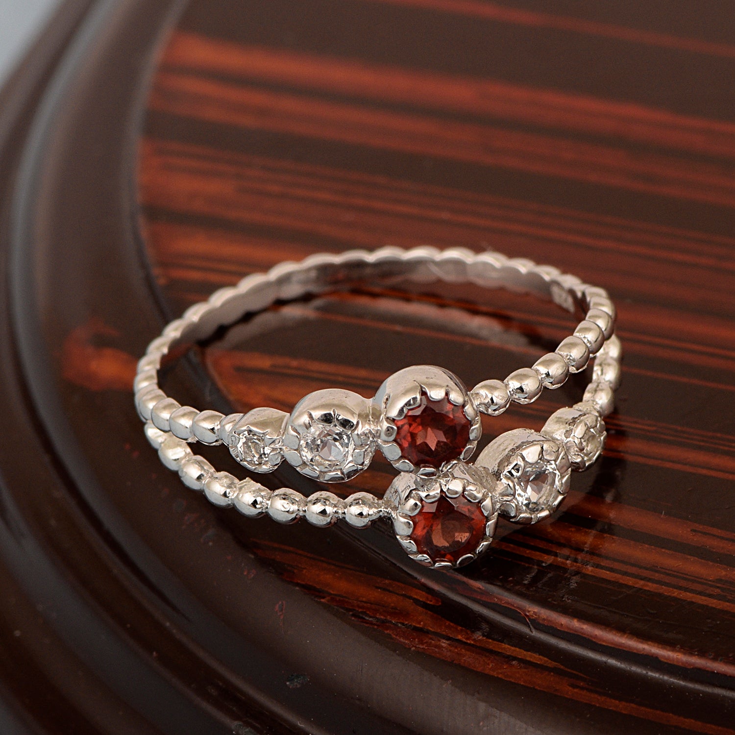 Dual Band Round 0.20 Ctw Garnet 925 Sterling Silver Women Wedding Ring - Kimaya INC