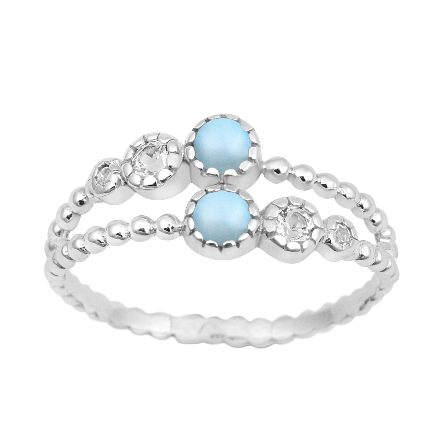 Dual Band Round 0.20 Ctw Larimar 925 Sterling Silver Women Wedding Ring - Kimaya INC