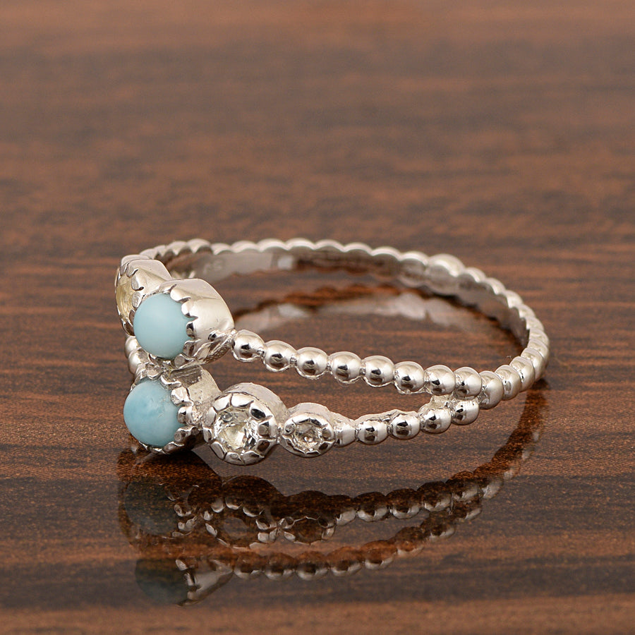 Larimar Double Row Beaded Band Ring -Sterling Silver