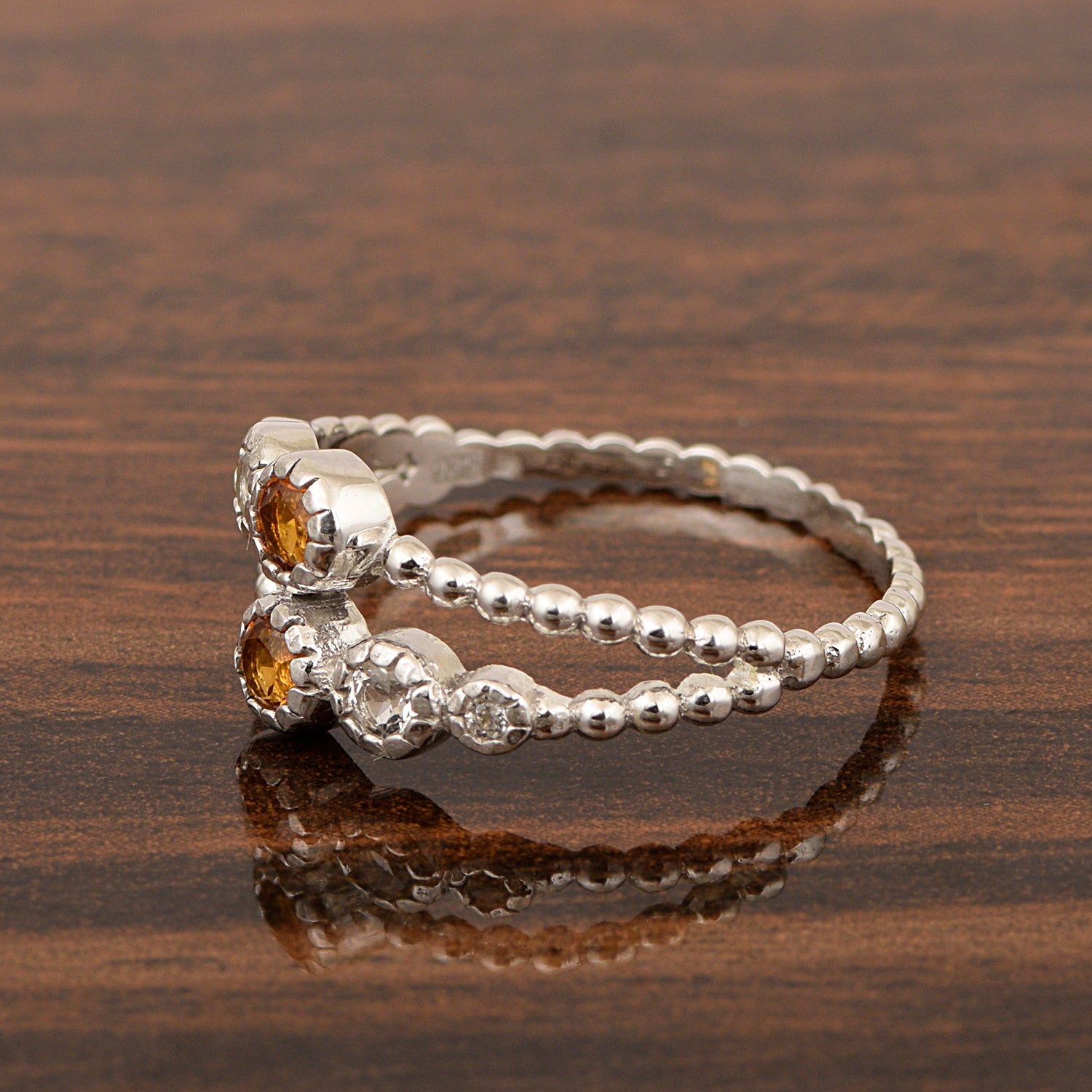 Dual Band Round 0.20 Ctw Madeira Citrine 925 Sterling Silver Women Wedding Ring - Kimaya INC