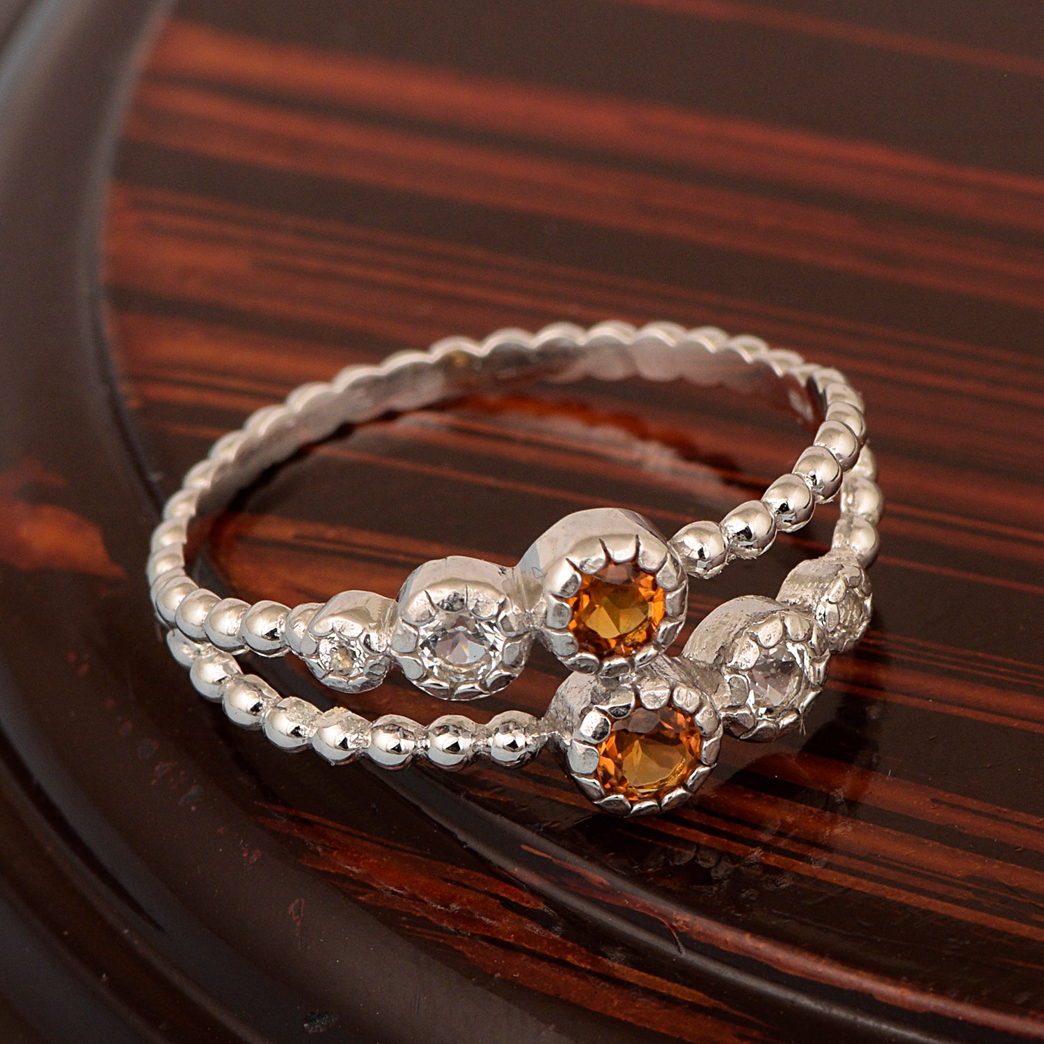 Dual Band Round 0.20 Ctw Madeira Citrine 925 Sterling Silver Women Wedding Ring - Kimaya INC