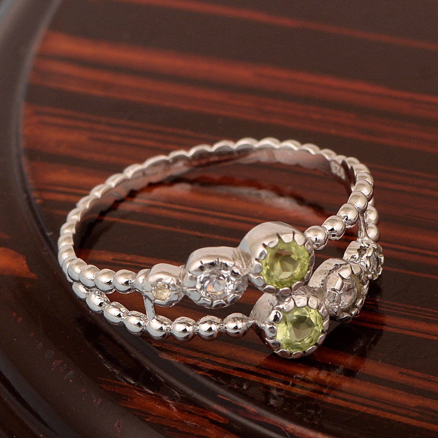 Dual Band Round 0.20 Ctw Peridot 925 Sterling Silver Women Wedding Ring - Kimaya INC