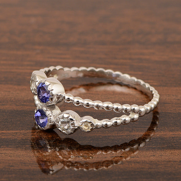 Dual Band Round 0.20 Ctw Tanzanite 925 Sterling Silver Women Wedding Ring - Kimaya INC