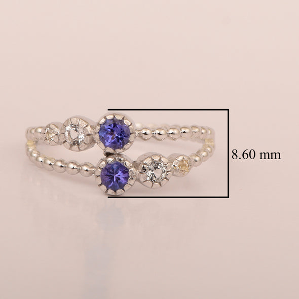 Dual Band Round 0.20 Ctw Tanzanite 925 Sterling Silver Women Wedding Ring - Kimaya INC