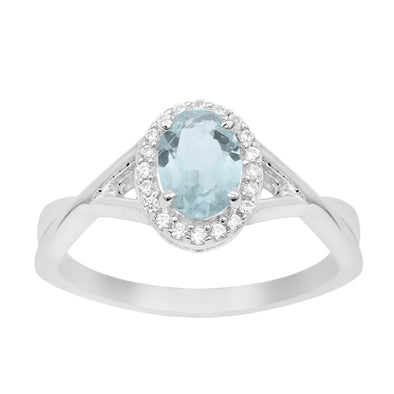 Solitaire Oval 1 Ctw Aquamarine Sterling Silver 925 Women Ring - Kimaya INC