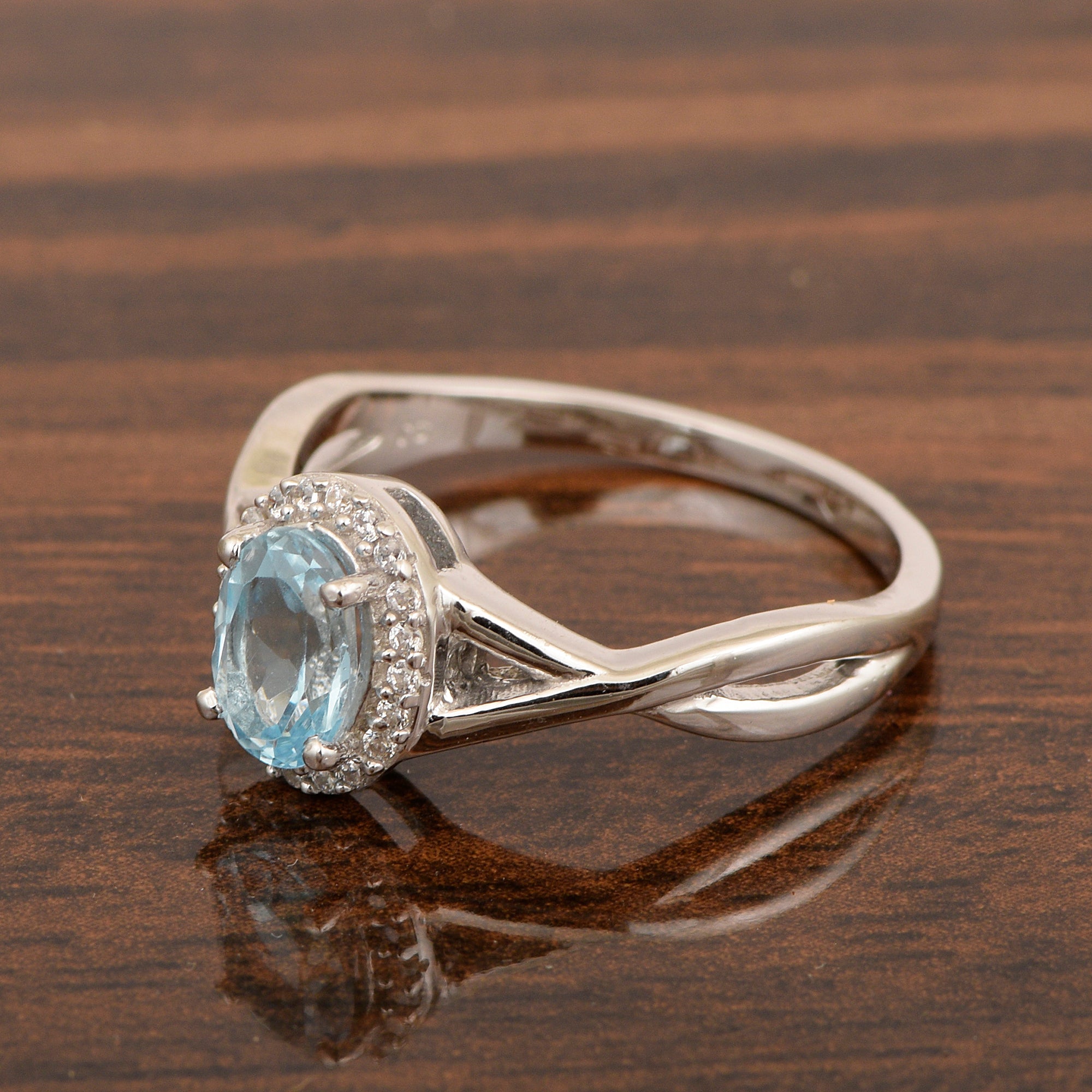 Solitaire Oval 1 Ctw Aquamarine Sterling Silver 925 Women Ring - Kimaya INC