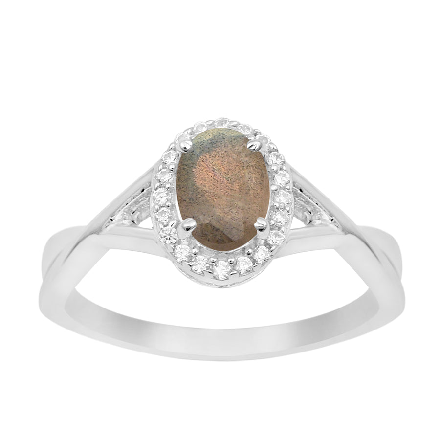 Labradorite Split Shank Halo Ring -Sterling Silver