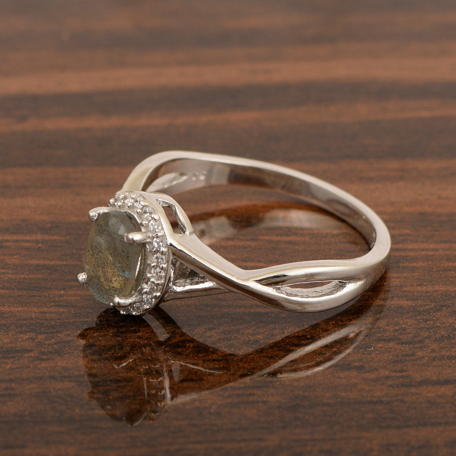 Labradorite Split Shank Halo Ring -Sterling Silver
