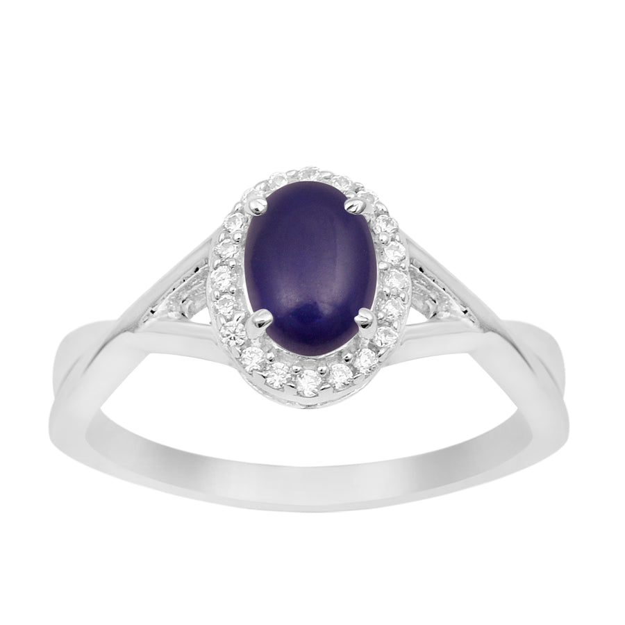 Lapis Lazuli Split Shank Halo Ring -Sterling Silver