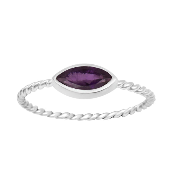 925 Sterling Silver Marquise 6X3MM Amethyst Women Promise Ring - Kimaya INC