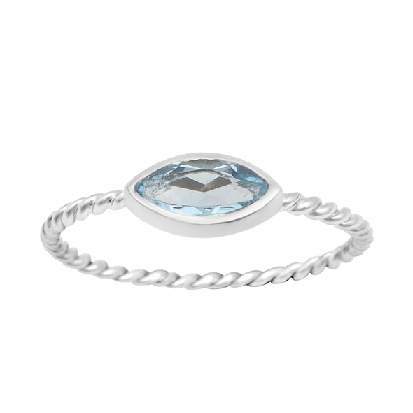 925 Sterling Silver Marquise 6X3MM Aquamarine Women Promise Ring - Kimaya INC