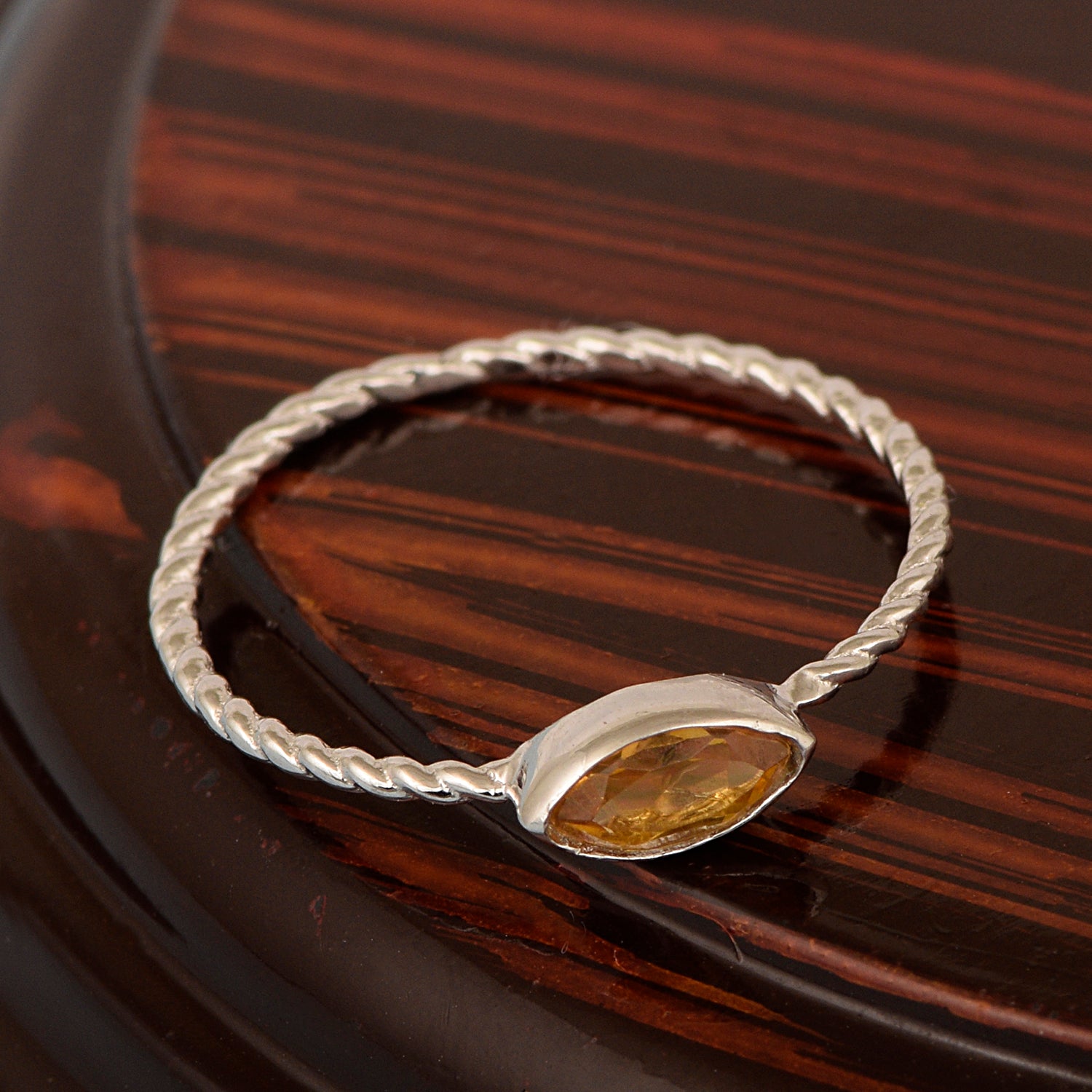 925 Sterling Silver Marquise 6X3MM Citrine Women Promise Ring - Kimaya INC