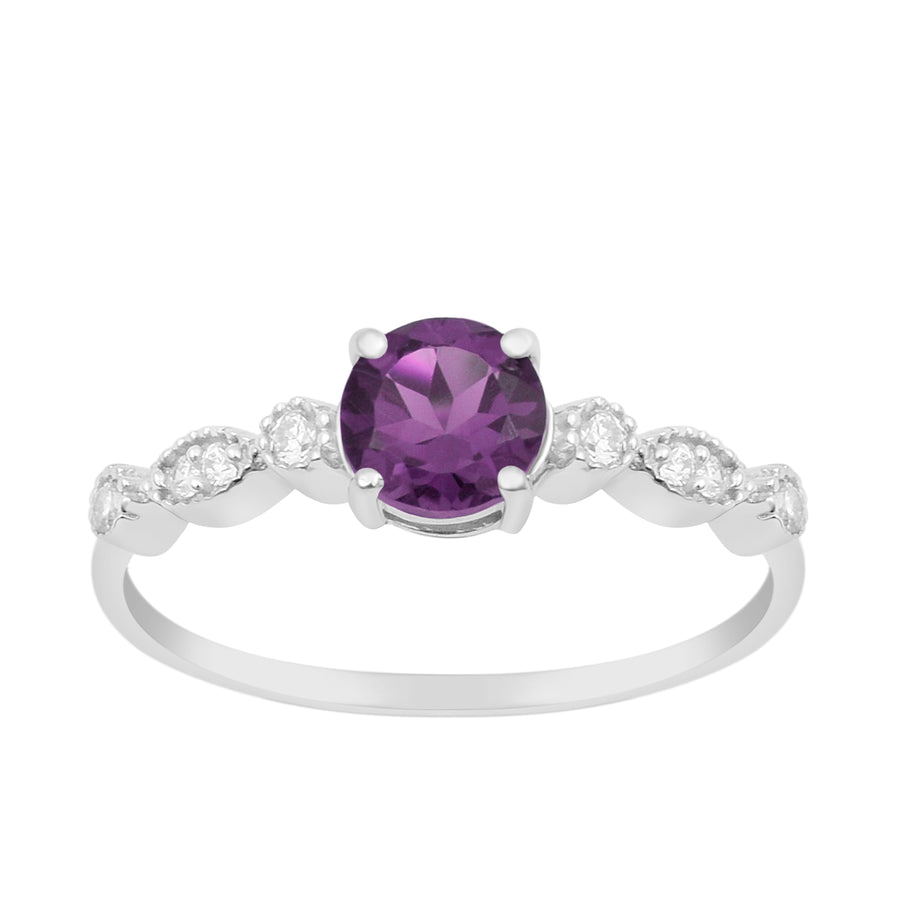 Amethyst Twisted Vine Accent Design Ring -Sterling Silver
