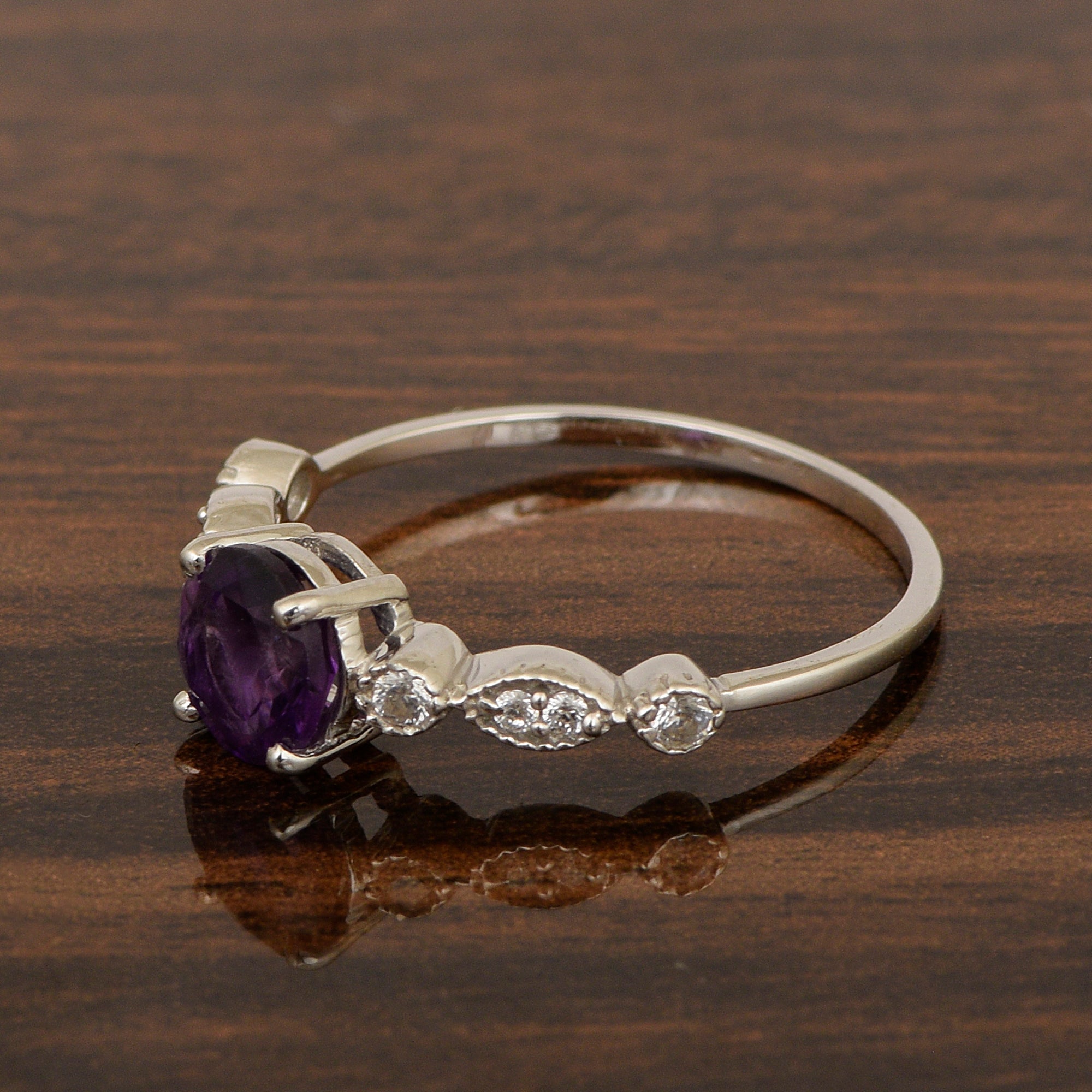 925 Sterling Silver Solitaire Round 6mm Amethyst Women Ring - Kimaya INC