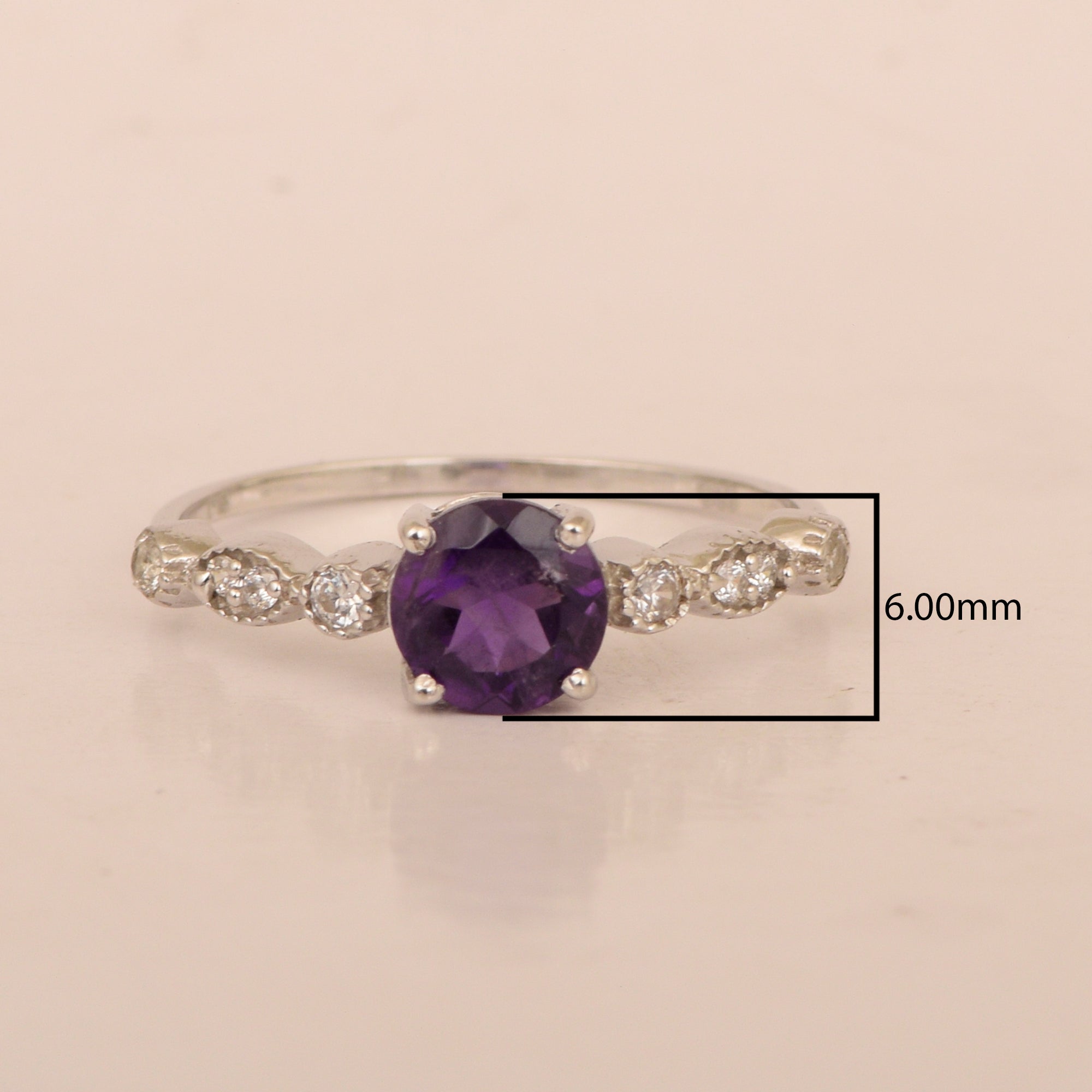 925 Sterling Silver Solitaire Round 6mm Amethyst Women Ring - Kimaya INC