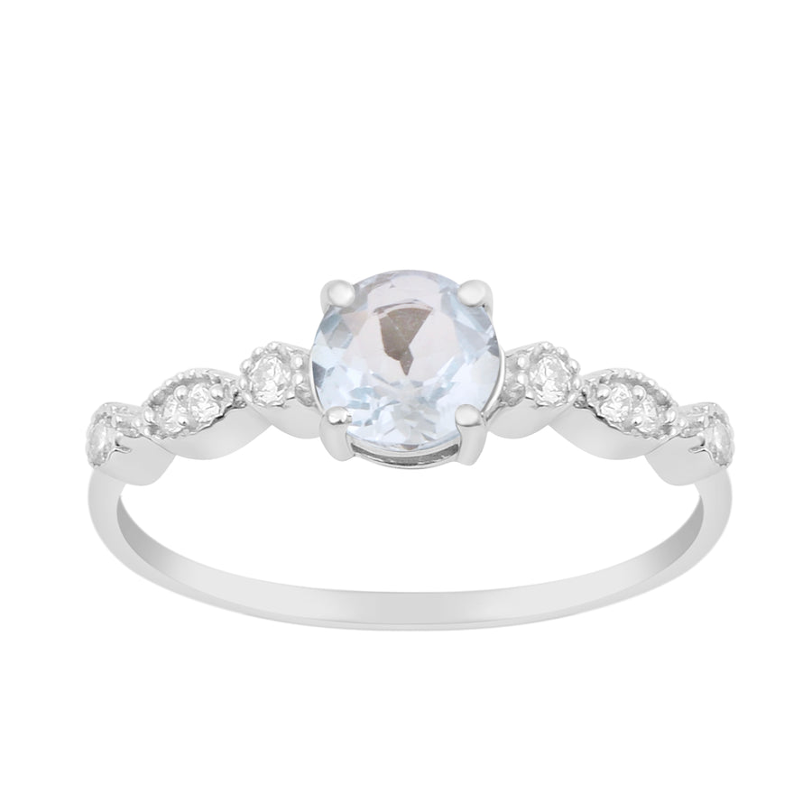 Aquamarine Twisted Vine Accent Design Ring -Sterling Silver