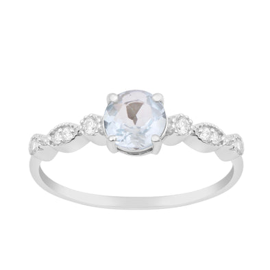 925 Sterling Silver Solitaire Round 6mm Aquamarine Women Ring - Kimaya INC