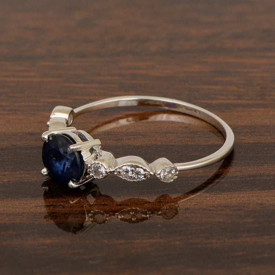 Blue Sapphire Twisted Vine Accent Design Ring -Sterling Silver