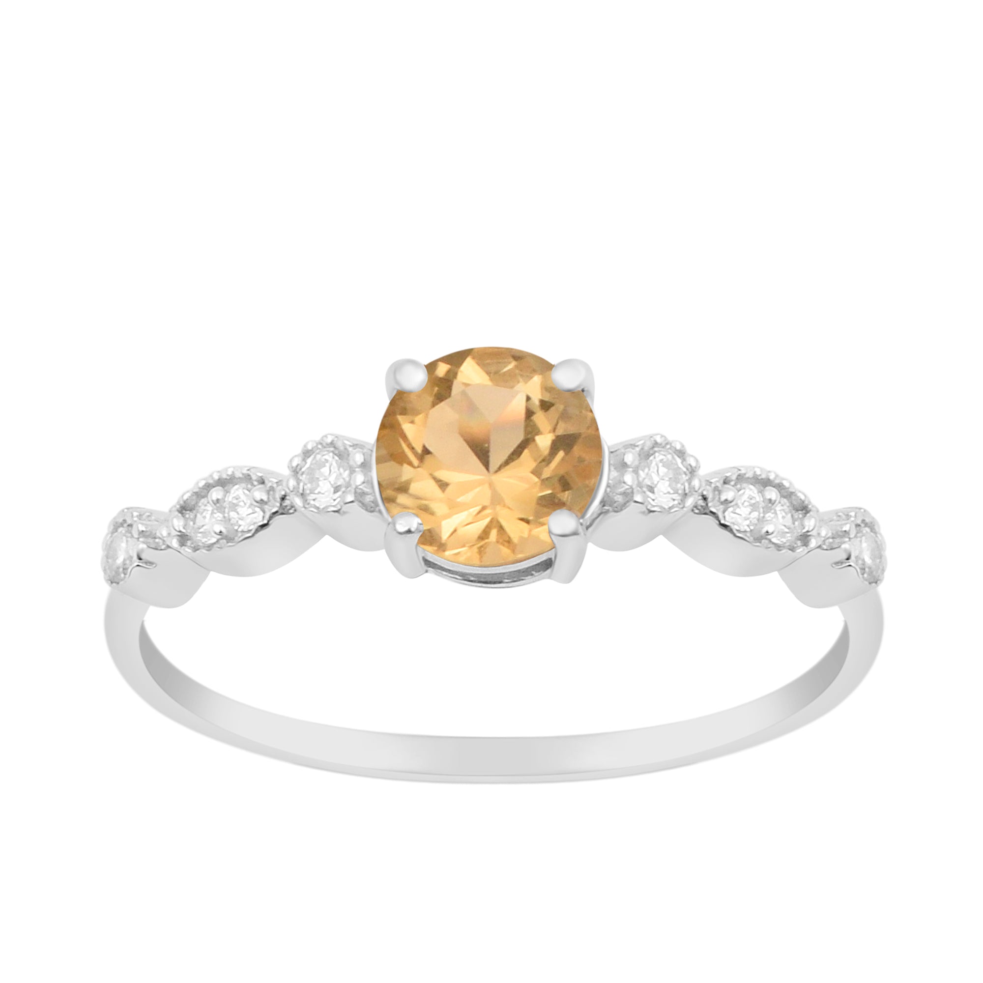 925 Sterling Silver Solitaire Round 6mm Citrine Women Ring - Kimaya INC