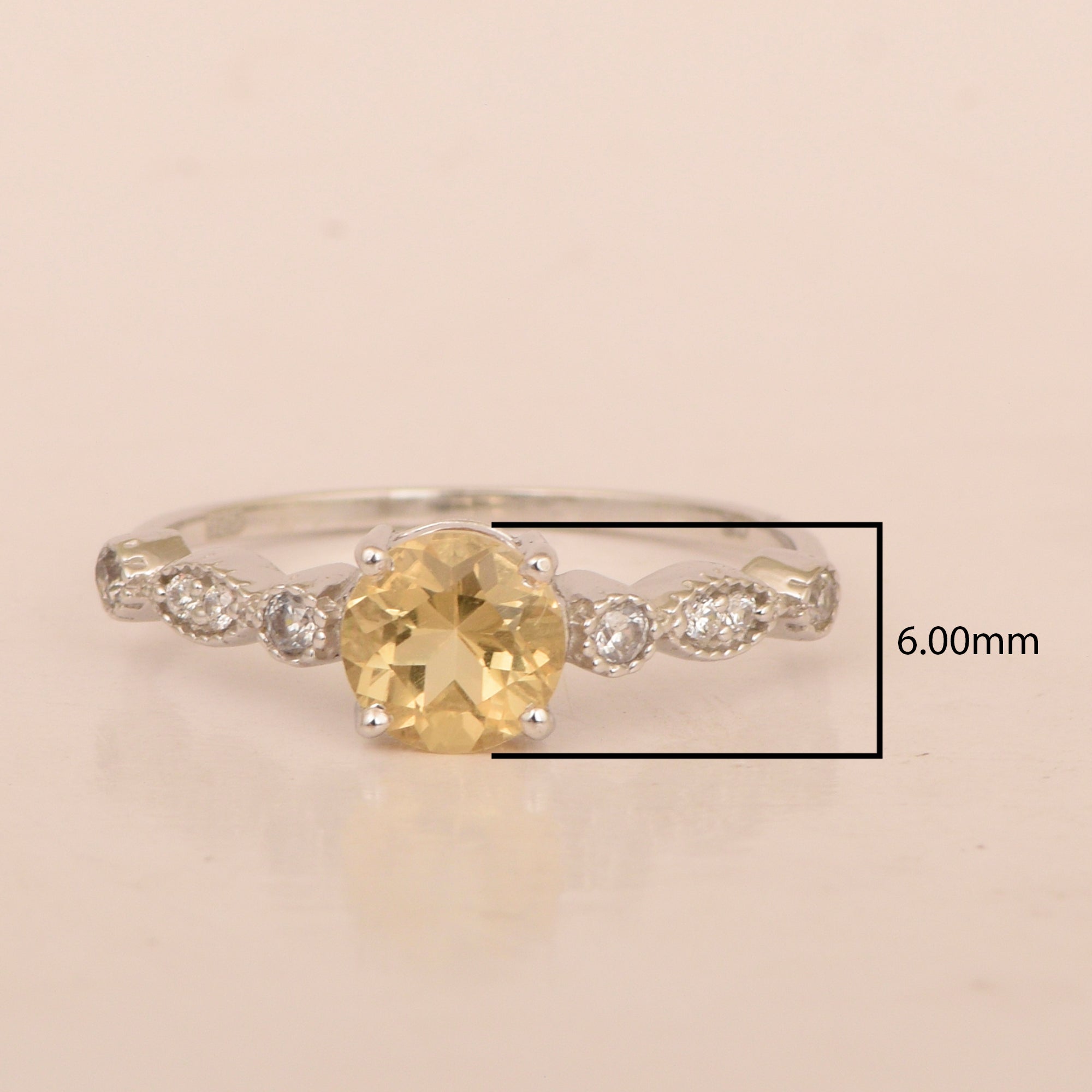 925 Sterling Silver Solitaire Round 6mm Citrine Women Ring - Kimaya INC