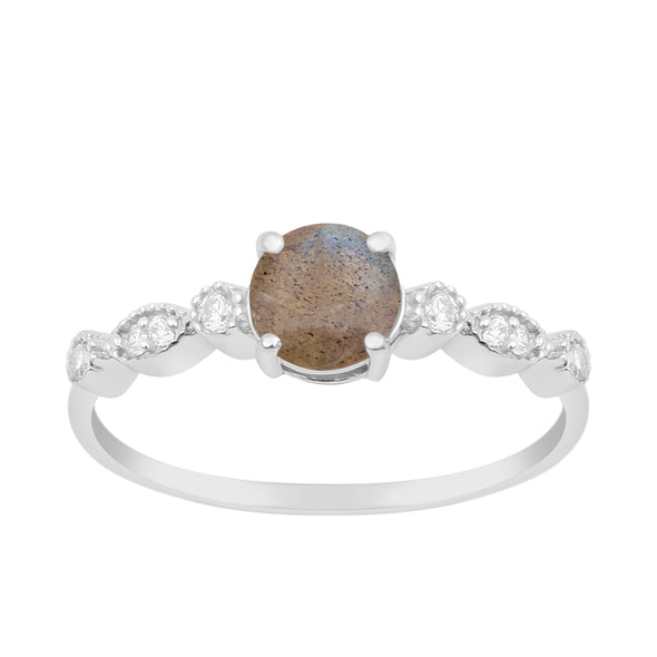 925 Sterling Silver Solitaire Round 6mm Labradorite Women Ring - Kimaya INC