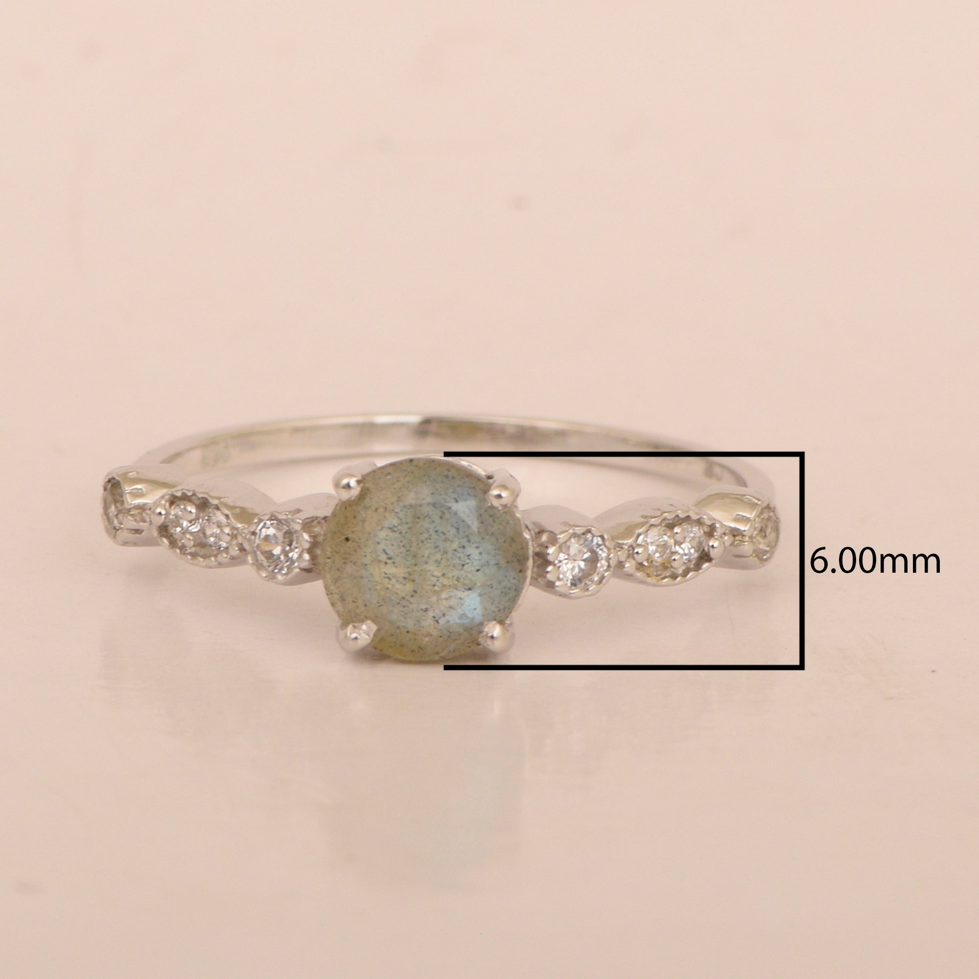 925 Sterling Silver Solitaire Round 6mm Labradorite Women Ring - Kimaya INC