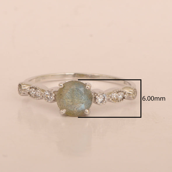 925 Sterling Silver Solitaire Round 6mm Labradorite Women Ring - Kimaya INC