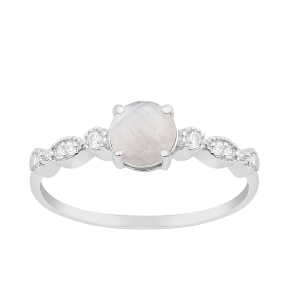 925 Sterling Silver Solitaire Round 6mm Moonstone Women Ring - Kimaya INC
