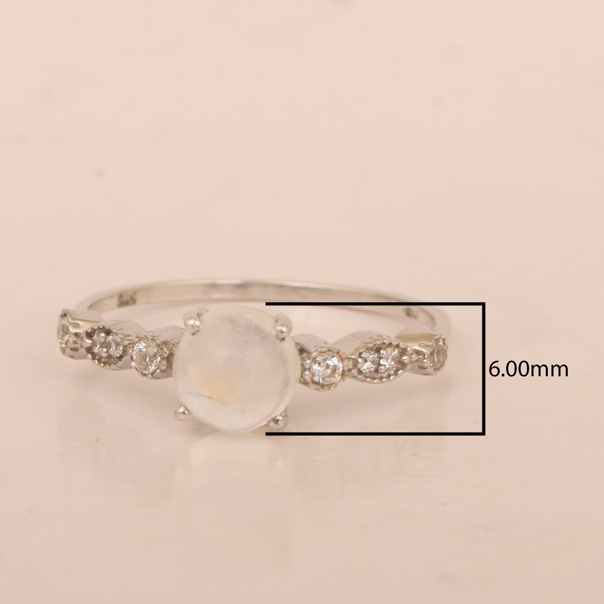 925 Sterling Silver Solitaire Round 6mm Moonstone Women Ring - Kimaya INC