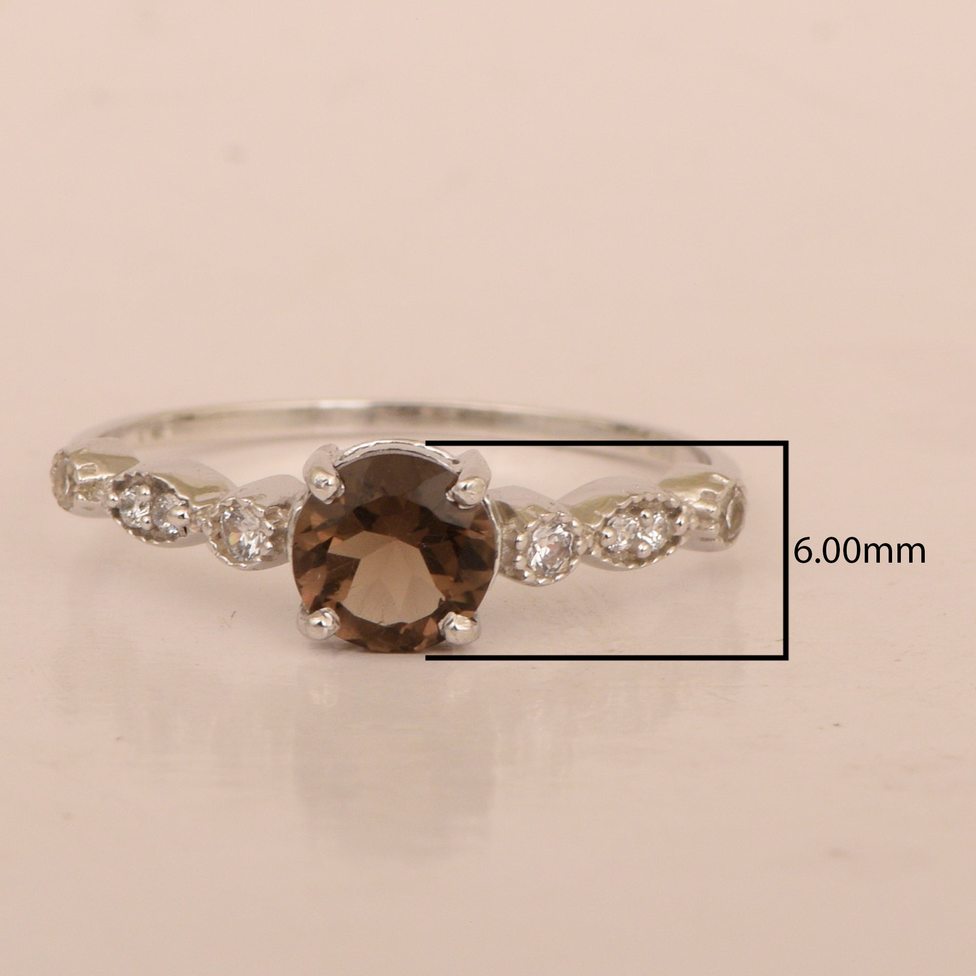 925 Sterling Silver Solitaire Round 6mm Smoky Quartz Women Ring - Kimaya INC