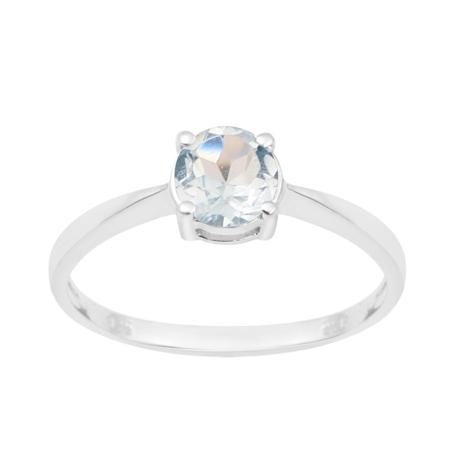 Round Cut 6mm Aquamarine Gemstone Solitaire Ring for Women in 925 Sterling Silver - Kimaya INC