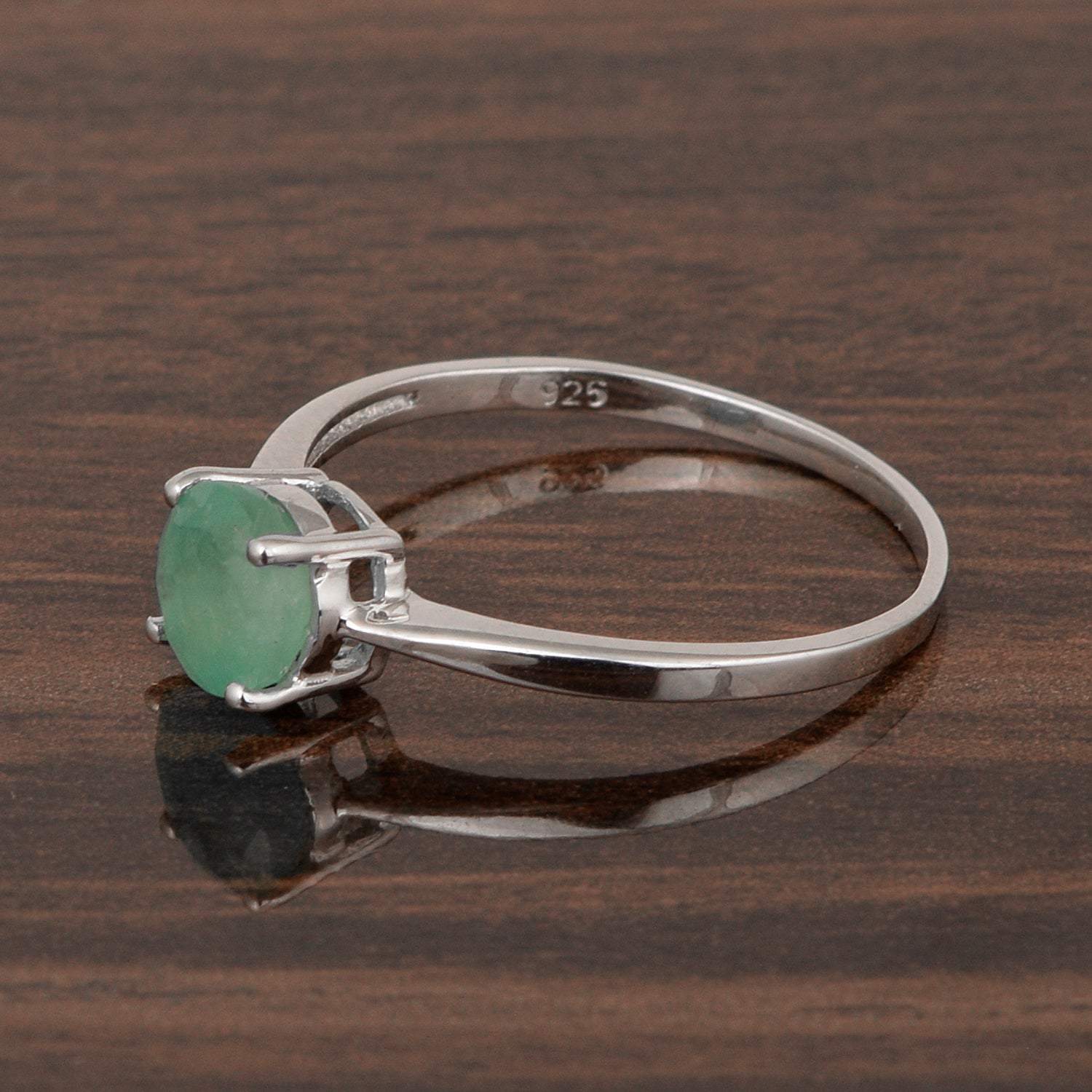 Round Cut 6mm Emerald Gemstone Solitaire Ring for Women in 925 Sterling Silver - Kimaya INC