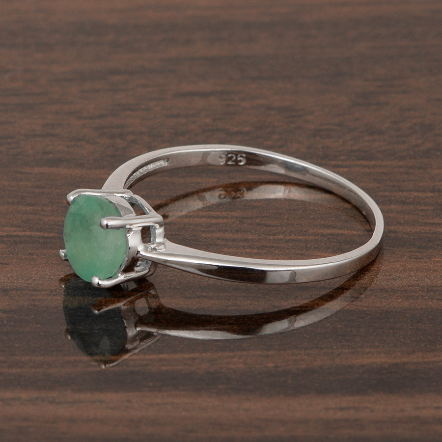 Emerald 6mm Round Solitaire Ring- Sterling Silver