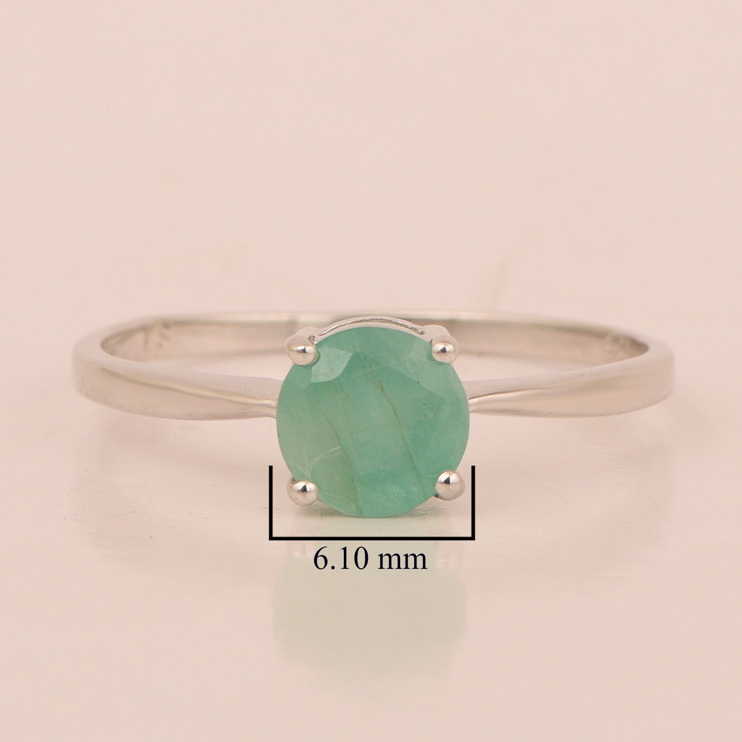 Round Cut 6mm Emerald Gemstone Solitaire Ring for Women in 925 Sterling Silver - Kimaya INC