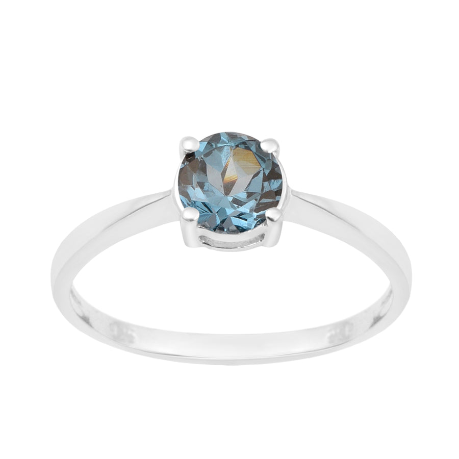 London Blue Topaz 6mm Round Solitaire Ring- Sterling Silver