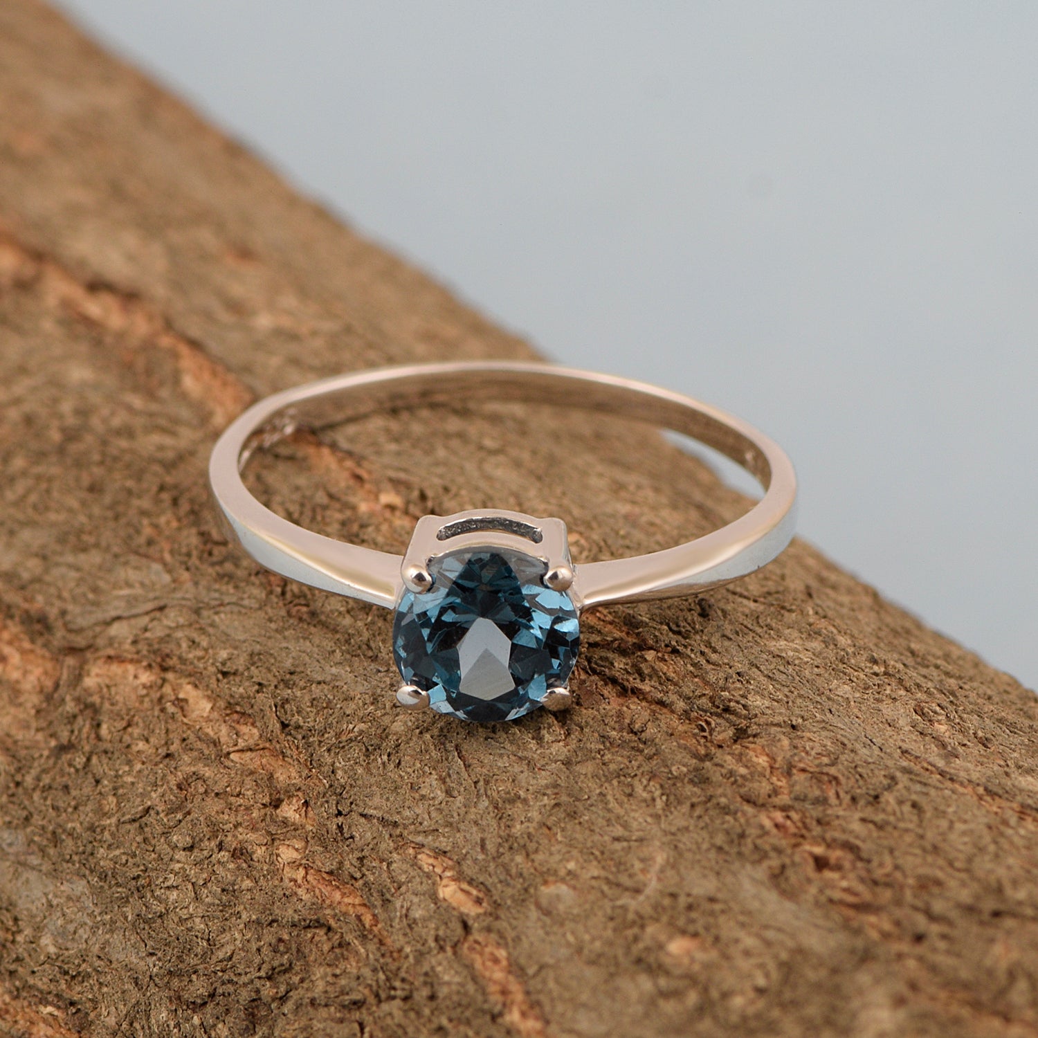 Round Cut 6mm London Blue Topaz Gemstone Solitaire Ring for Women in 925 Sterling Silver - Kimaya INC